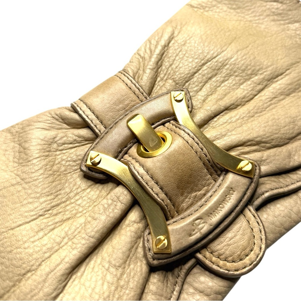 Leather Cream Shoulder Bag Gold Big Buckle - Picture 3 of 4